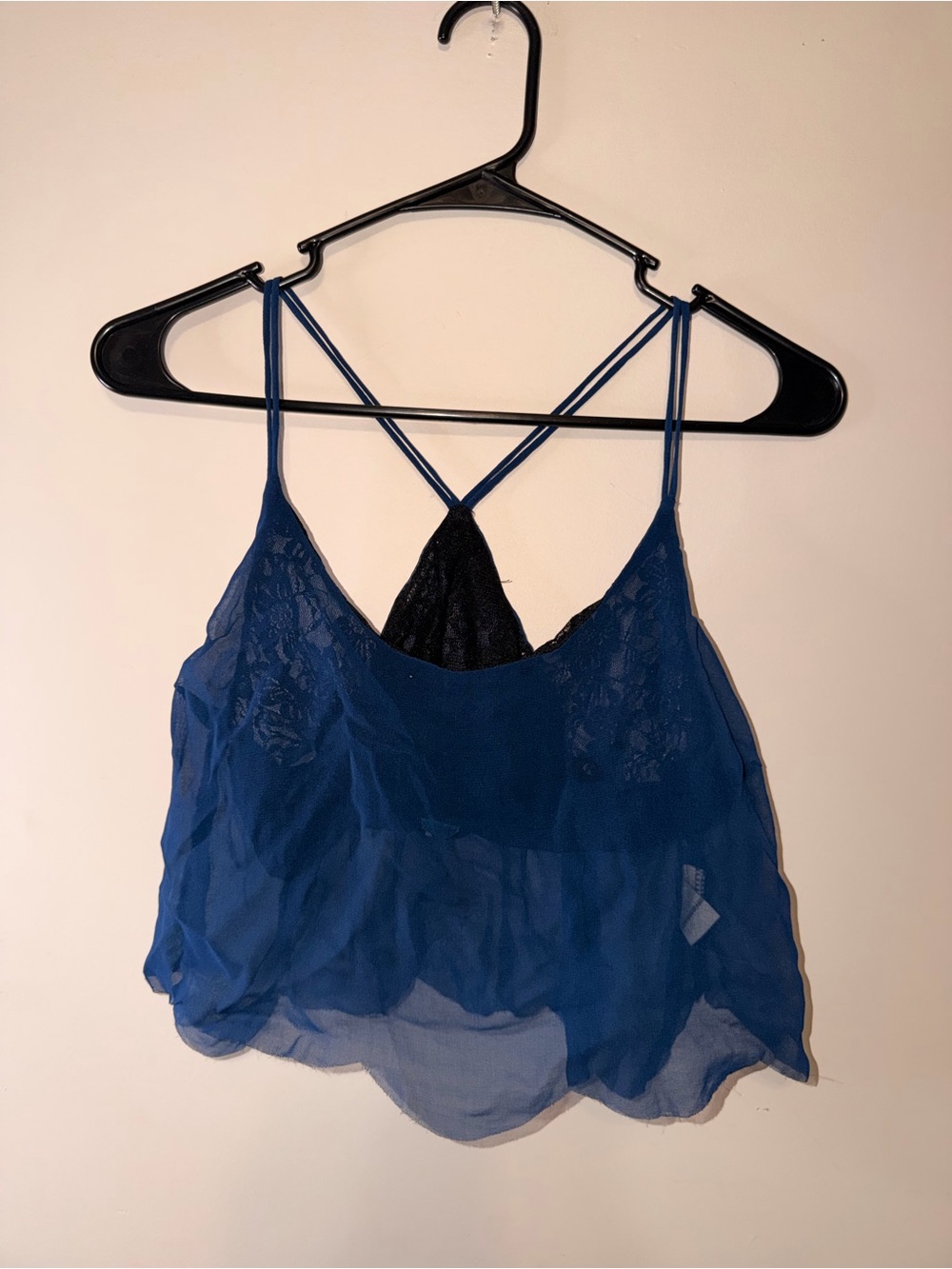 Ruby & Jenna Y2K Sheer Lace Spaghetti-Strap Camisole - Blue